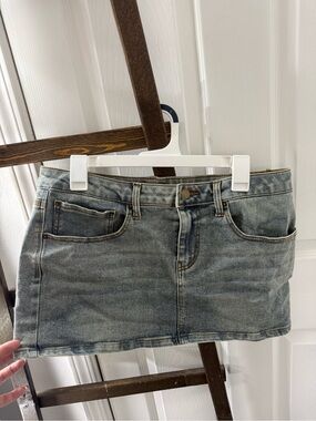 Fashion Nova Faded Light Blue Denim Mini Skirt